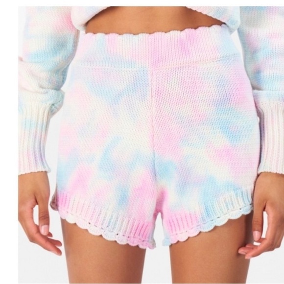 NWT LoveShackFancy Shorts Karissa Knit Scallop in Pink Tie Dye - Picture 2 of 6
